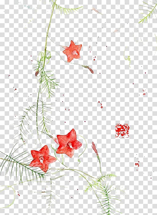 Watercolor painting Chinese art Illustration, Red star flower transparent background PNG clipart