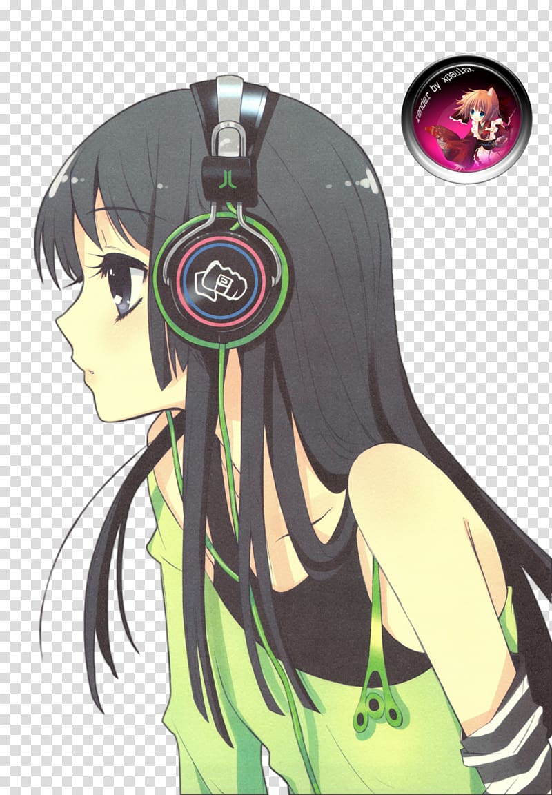 Mio Akiyama Anime Black hair Female Headphones, Manga boy transparent background PNG clipart