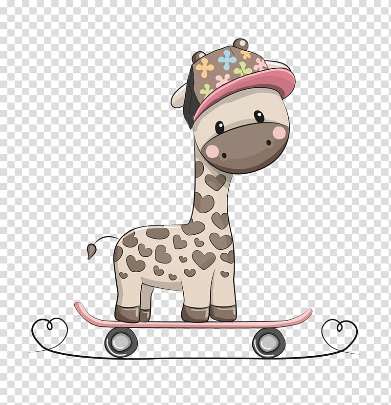 gray giraffe playing skateboard illustration, Northern giraffe Euclidean Drawing Illustration, Giraffe yo car transparent background PNG clipart