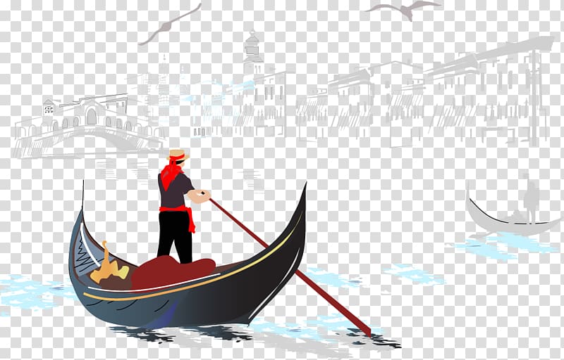 man on boat rowing on grand canal, Venice Gondola Illustration, Venice water boat world transparent background PNG clipart