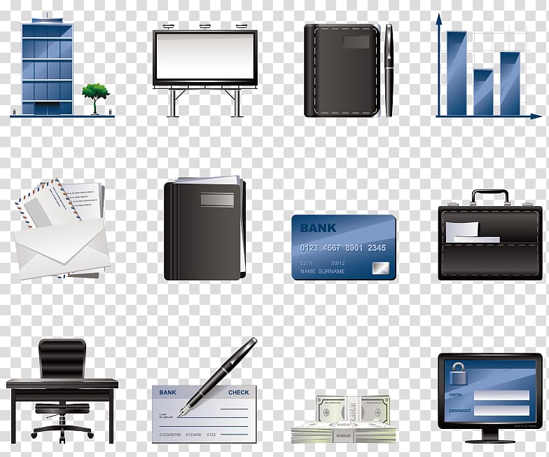 Building Business Office supplies Icon, Laptop etc. transparent background PNG clipart