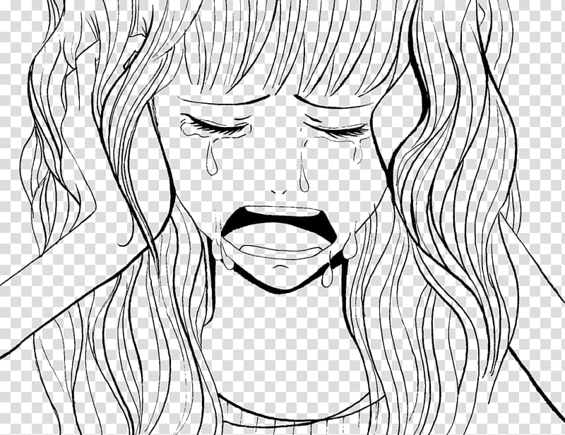 Line art Drawing Crying Girl Sketch, girl transparent background PNG clipart