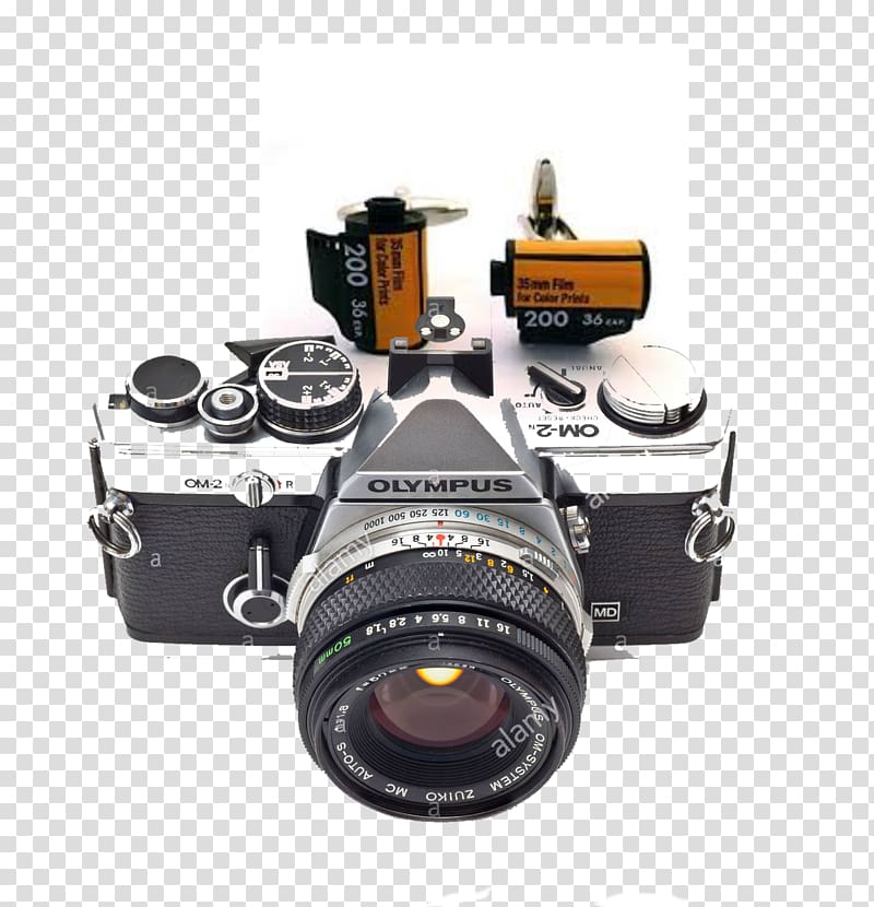 Olympus OM-2 Nikon AF Nikkor 50 mm f/1.8D Camera lens Single-lens reflex camera, camera film transparent background PNG clipart