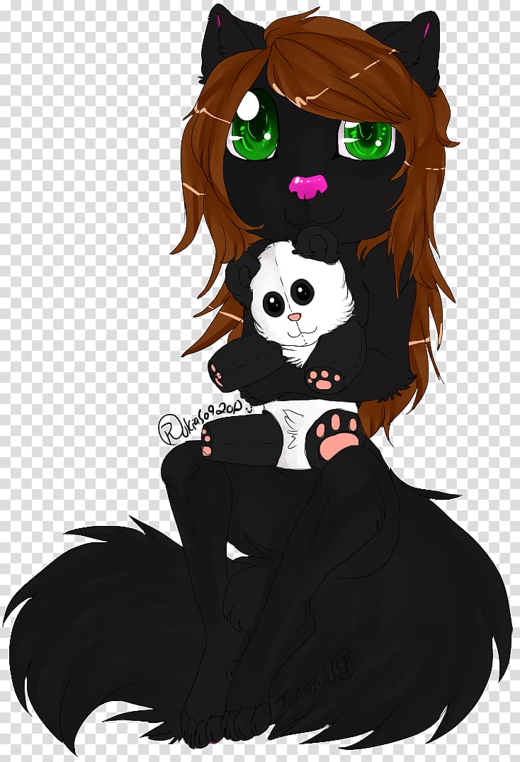 Cat Cartoon Black hair Tail, Chibi Panda transparent background PNG clipart