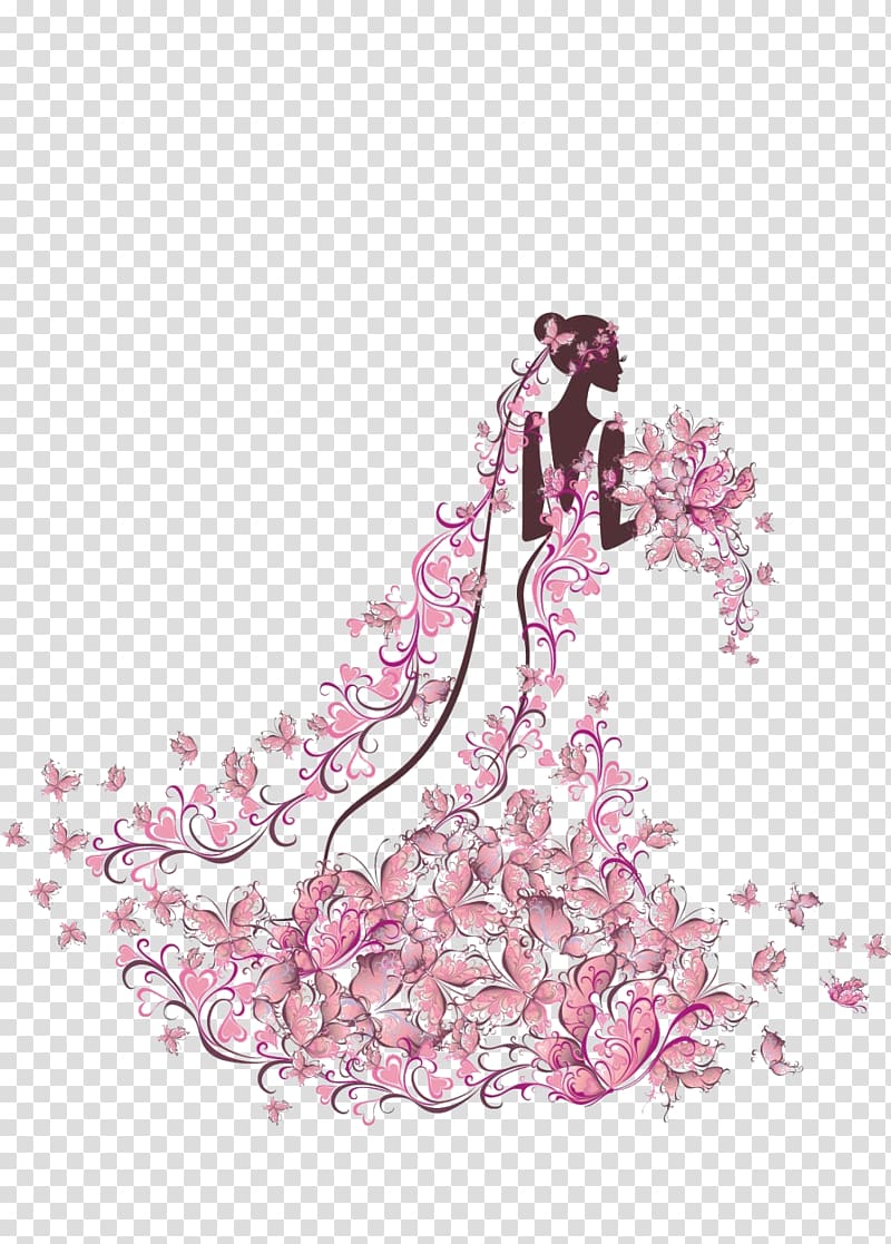 Wedding invitation Bride Illustration, Bride holding flowers, woman in floral gown painting transparent background PNG clipart