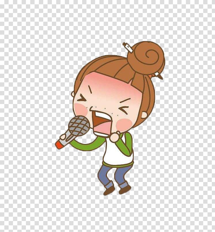 girl singing wearing white and green long-sleeved shirt illustration, Singing Cartoon, Singing girl transparent background PNG clipart