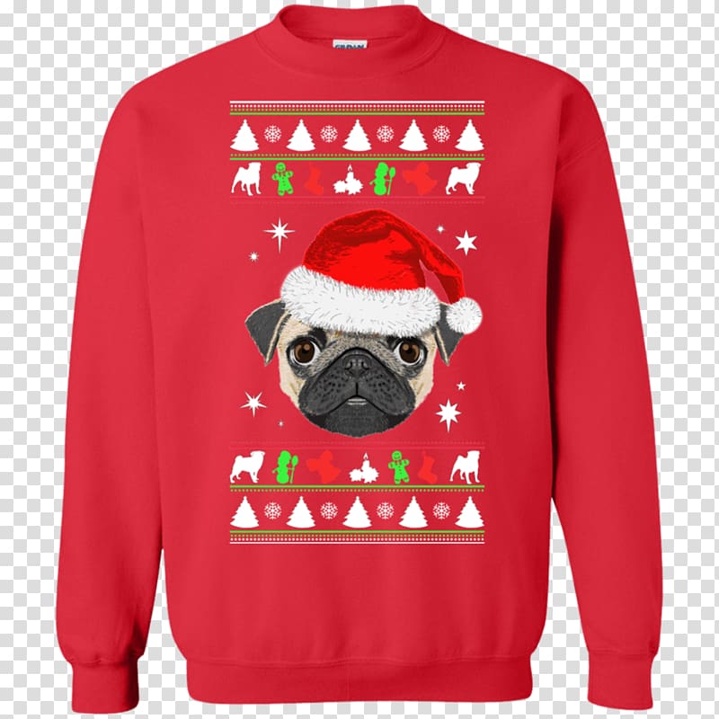 Pug T-shirt Hoodie Christmas jumper Sweater, T-shirt transparent background PNG clipart