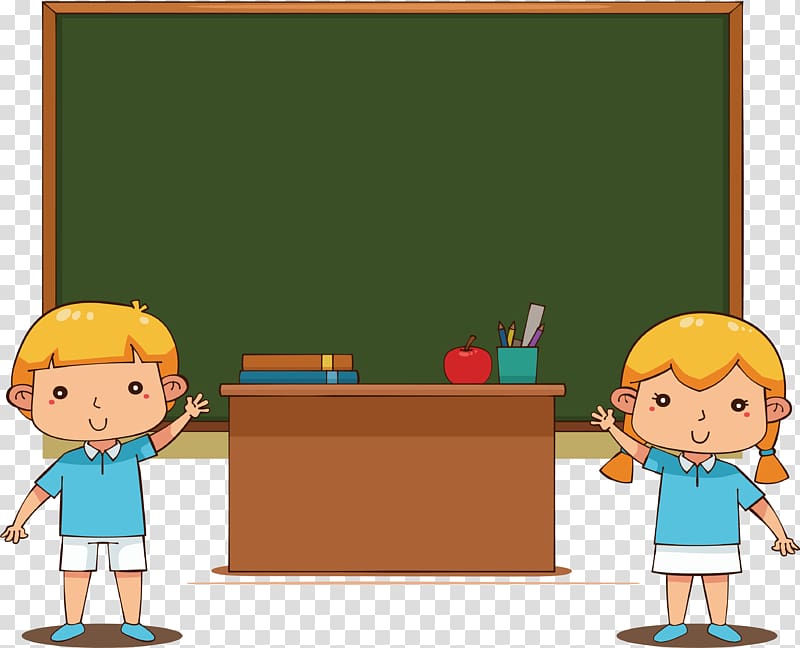 boy and girl standing beside table illustration, School Euclidean Computer file, Welcome back to school transparent background PNG clipart