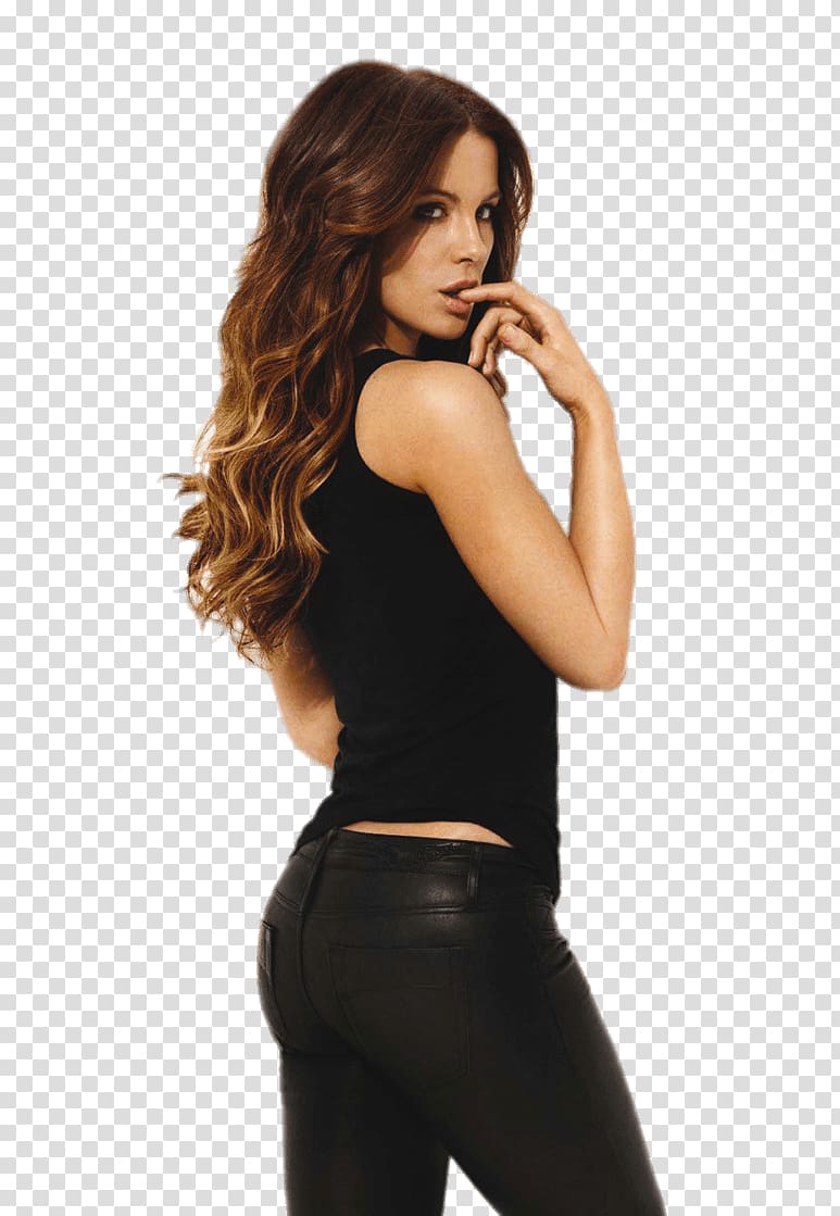 woman wearing black sleeveless top, Kate Beckinsale Leather Pants transparent background PNG clipart