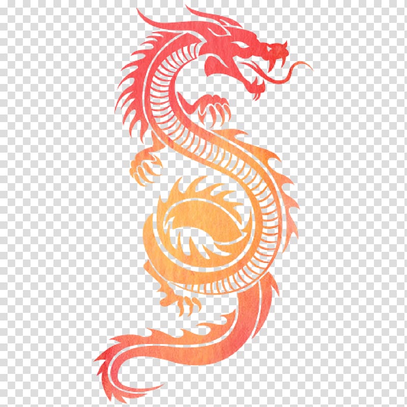 red and orange dragon illustration, China Chinese dragon Silhouette, Chinese Dragon Silhouette transparent background PNG clipart