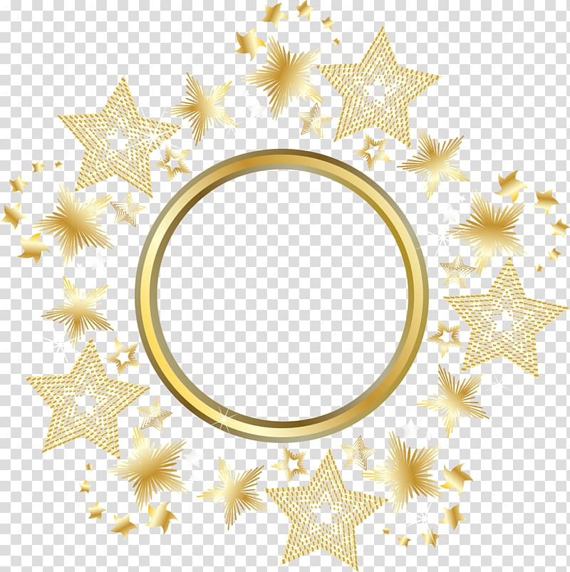 stars and round decor, Circle Gold Star, Decorative gold star round frame transparent background PNG clipart