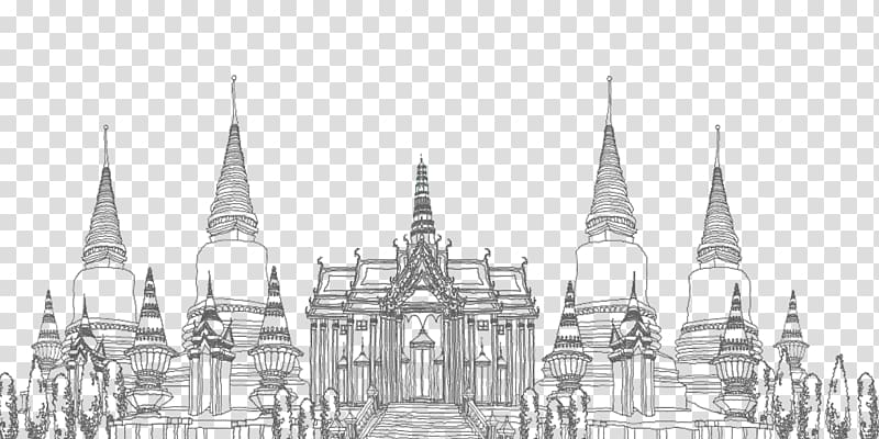 line drawing thai temple transparent background PNG clipart