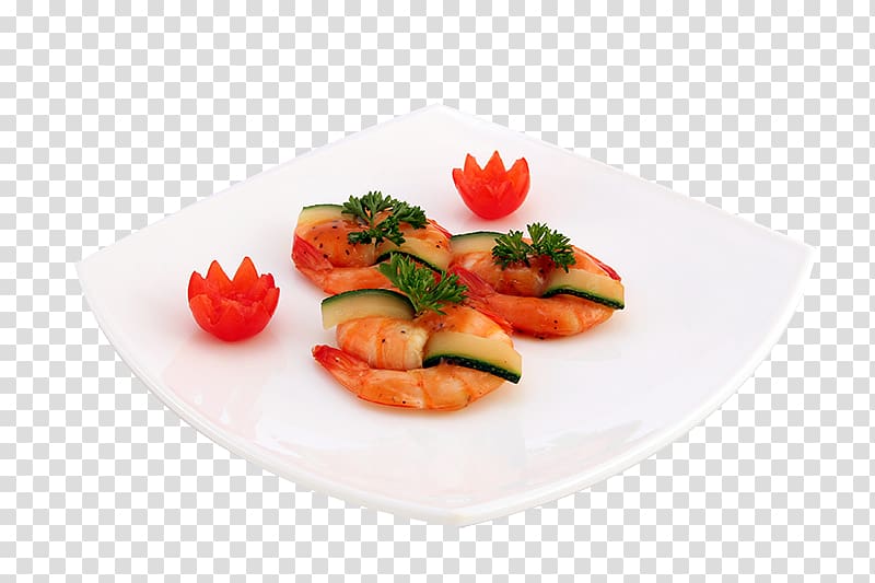 Chinese cuisine Sushi Gourmet Dish Food, Shrimp dishes on a plate transparent background PNG clipart