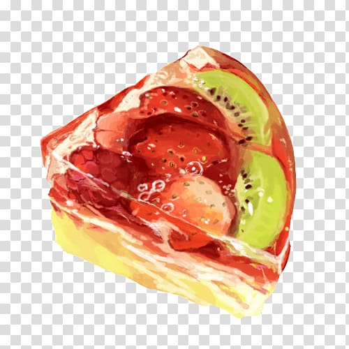 sliced frozen fruits, Gelatin dessert Grass jelly Watercolor painting Food, Jelly cake hand painting material transparent background PNG clipart