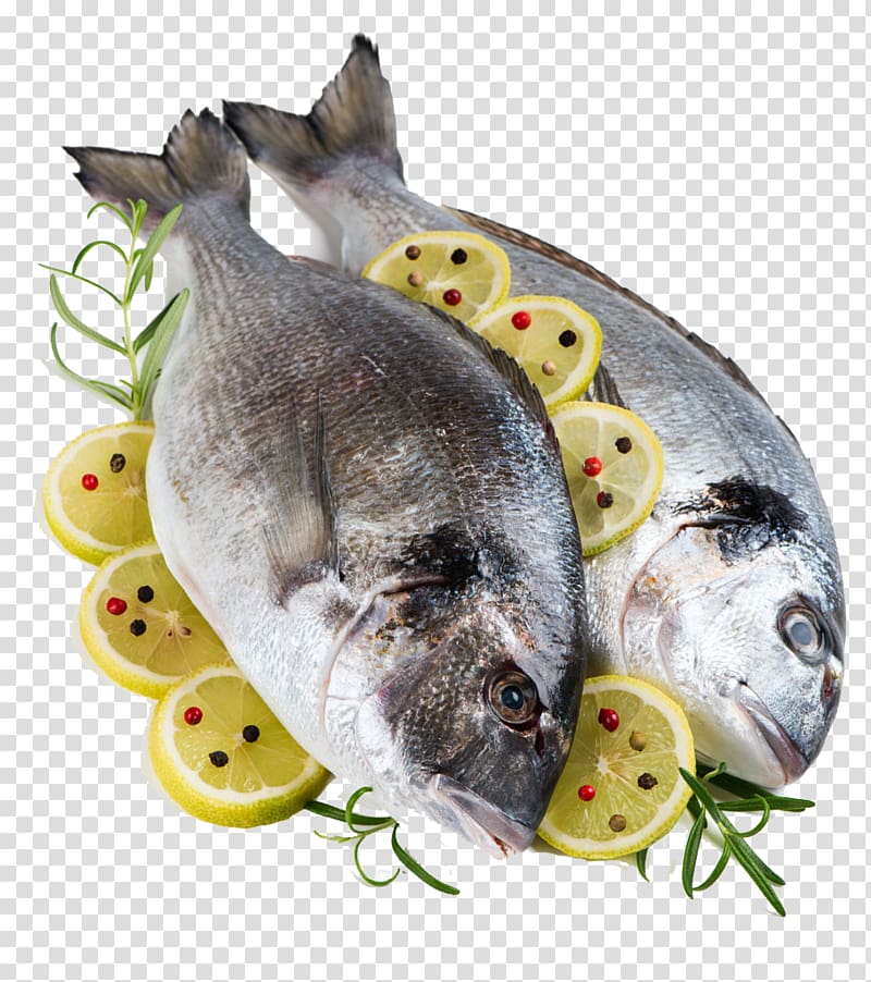 Fish Gilt-head bream Lemon Porgies Ingredient, Lemon slices and fish transparent background PNG clipart