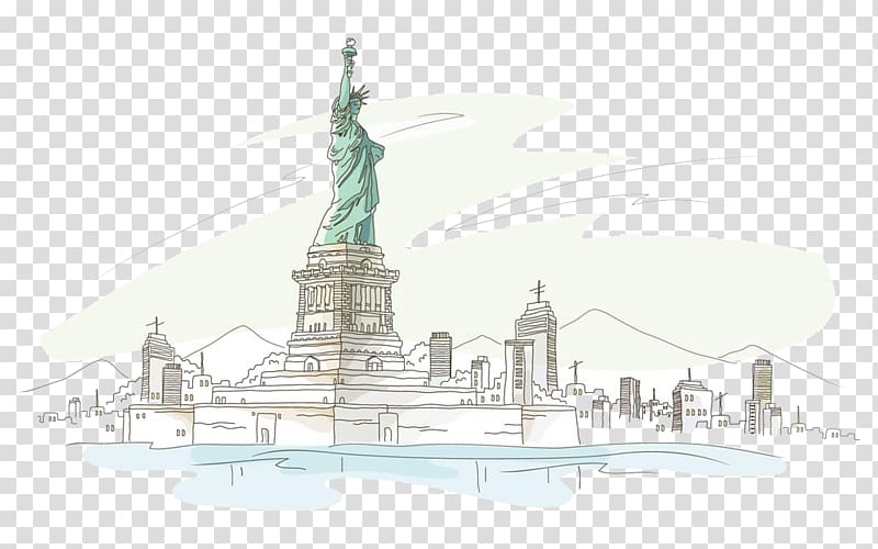Statue of Liberty, New York illustration, Statue of Liberty Drawing Monument Art, Statue of Liberty hand-painted pattern transparent background PNG clipart