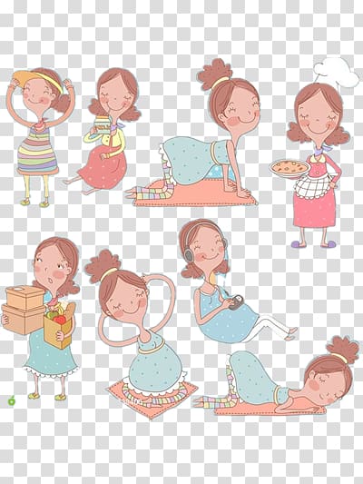 woman , Cartoon Illustration, Pregnant women daily life transparent background PNG clipart