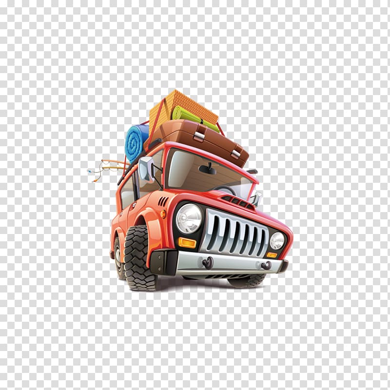 red car illustration, Car Travel Illustration, Car jeep car travel transparent background PNG clipart