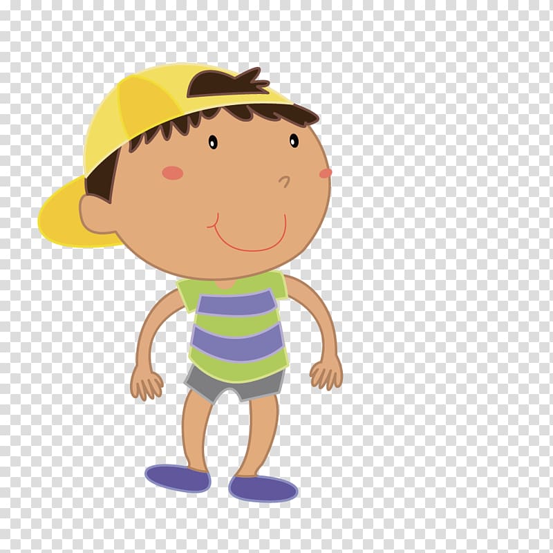 Cartoon Child Illustration, drawing yellow hat green striped shirt boy transparent background PNG clipart