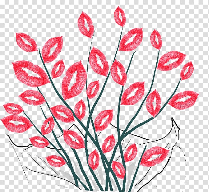 Nosegay Illustration, Bouquet of red lips transparent background PNG clipart