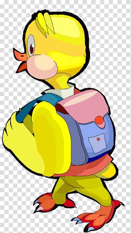 Duck Cartoon Child, Cartoon painted little yellow duck to go to school transparent background PNG clipart
