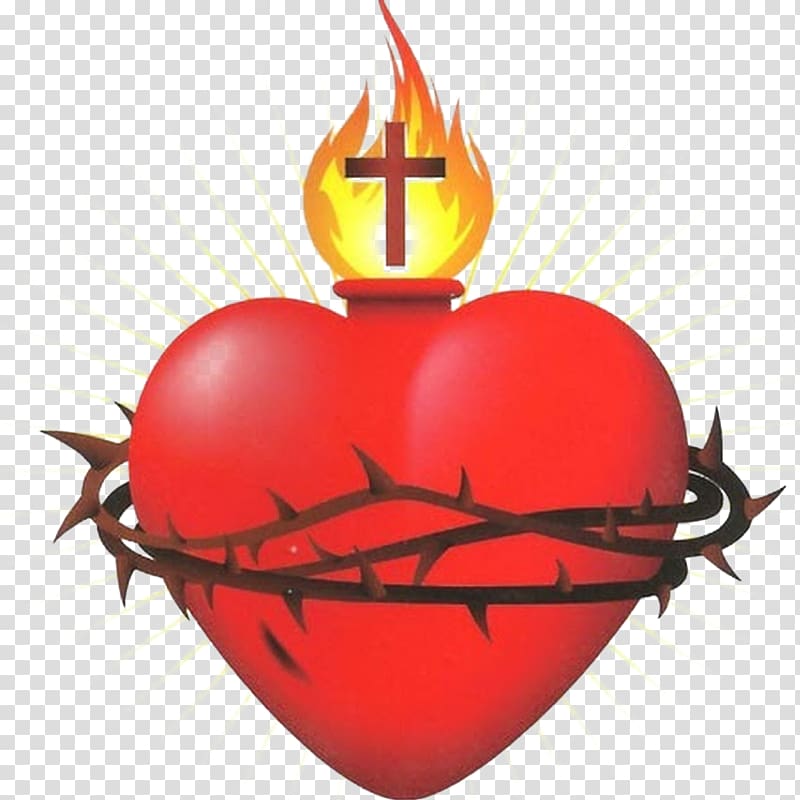red heart with brown thorns , Sacred Heart Immaculate Heart of Mary Christianity, symbol transparent background PNG clipart