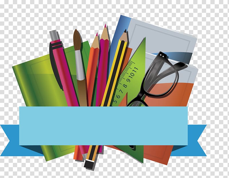 school supplies illustration, Paper Stationery Graphic design Pencil, Books, stationery, posters transparent background PNG clipart