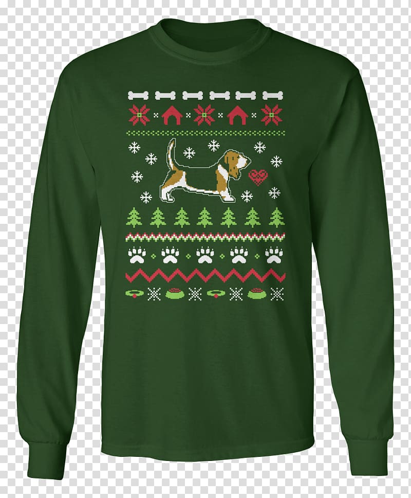 T-shirt Sleeve Christmas jumper Sweater Christmas Day, basset hound transparent background PNG clipart