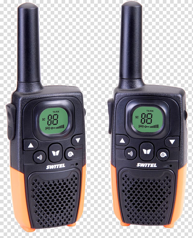 Walkie-talkie PMR Funkgeräte Set schwarz-orange, Switel WTC570 Sportpack Two-way radio PMR446, radio transparent background PNG clipart