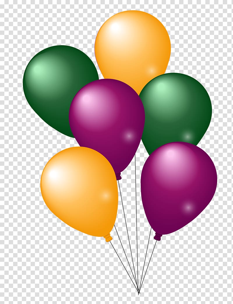 two yellow, purple, and green balloons illustration, Balloon Party, Colorful Party Balloons transparent background PNG clipart