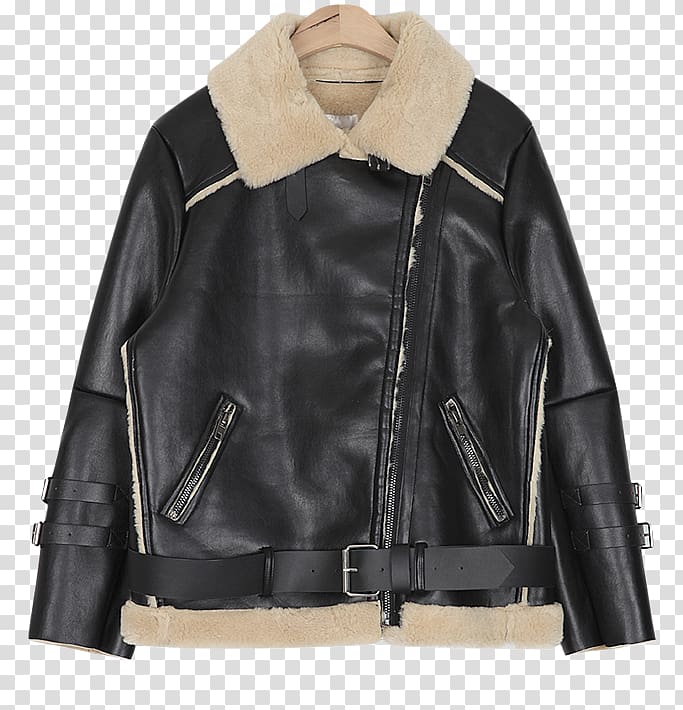 Leather jacket Shearling coat, high-definition buckle material transparent background PNG clipart