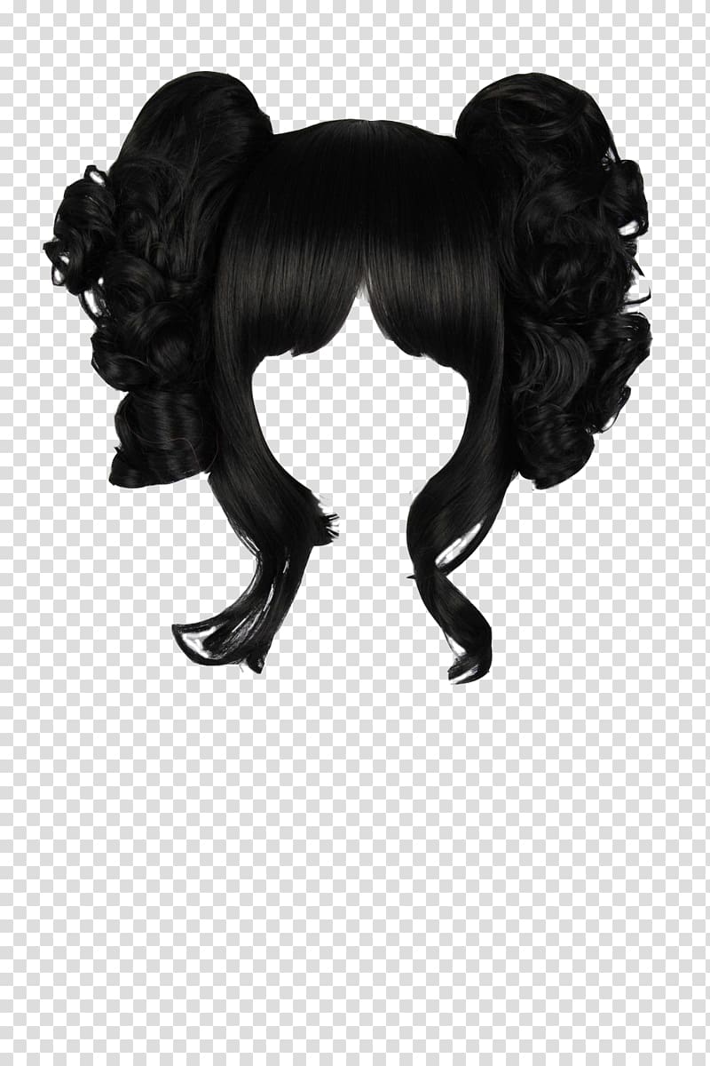 black hair illustration, Lolita fashion Lace wig Cosplay Pigtail, wig transparent background PNG clipart