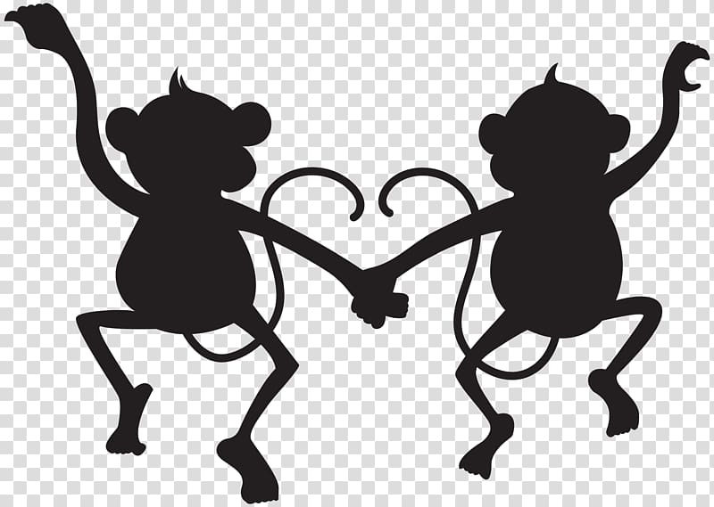 monkey holding hands illustration, Silhouette , Cute Monkeys Silhouette transparent background PNG clipart