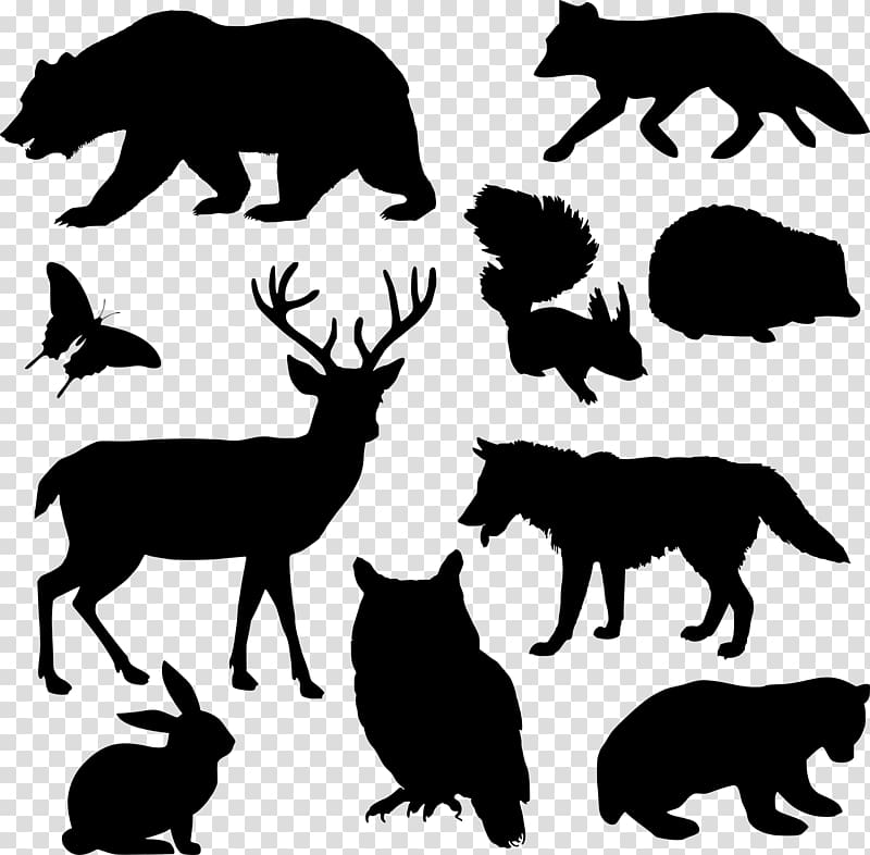 Silhouette Deer Squirrel Woodland , animal silhouettes transparent background PNG clipart