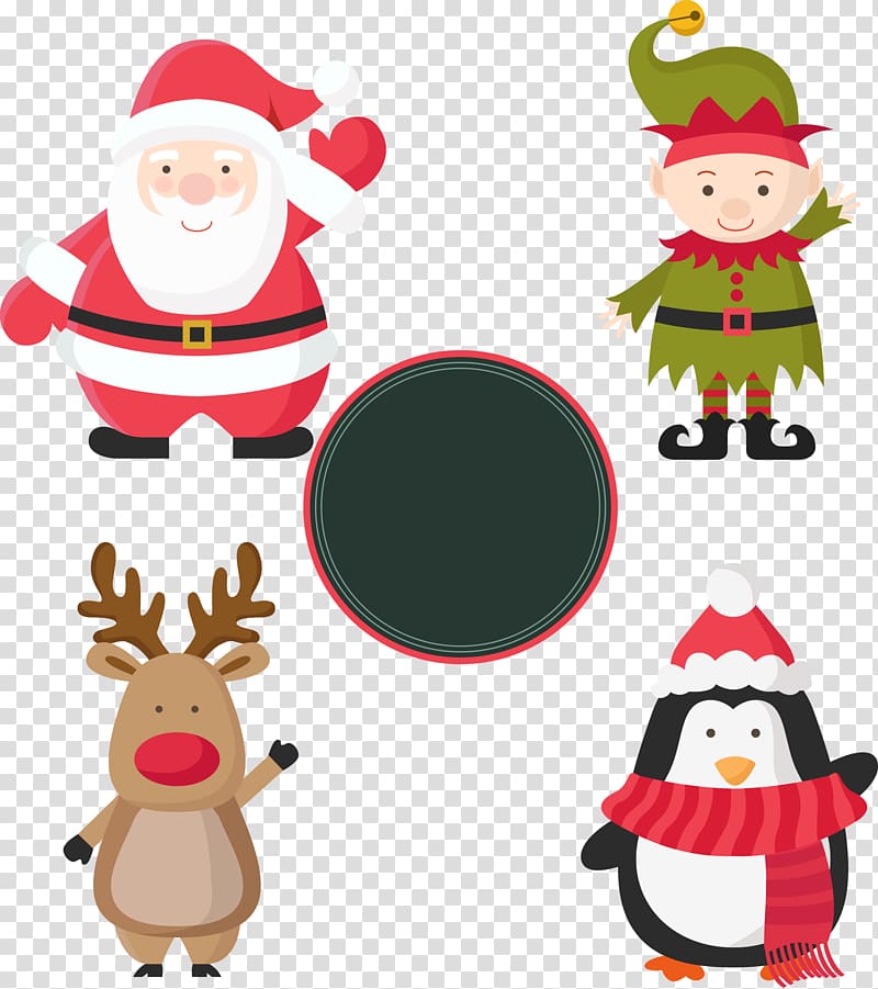 Christmas Santa Claus Gift Label Paper, Santa Claus and penguins elk transparent background PNG clipart