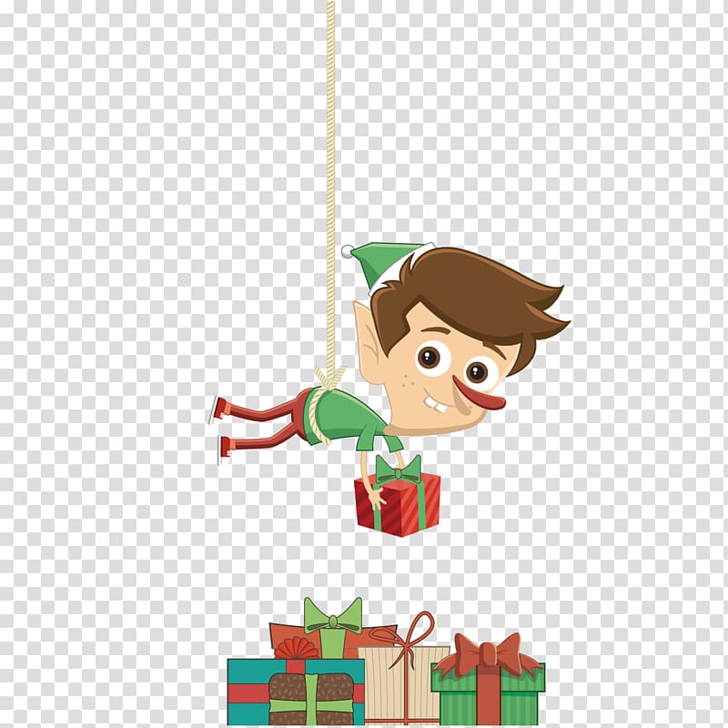 Christmas elf Santa Claus Gift Illustration, Elf and gifts transparent background PNG clipart