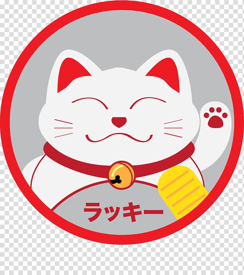 white and red maneki neko illustration, Japanese hand-painted Fortune Cat transparent background PNG clipart