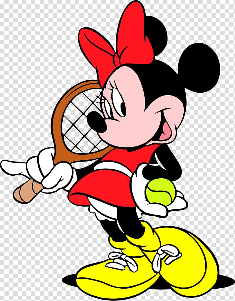 Minnie Mouse illustration, Minnie Mouse Mickey Mouse Tennis Balls Racket, minnie mouse transparent background PNG clipart