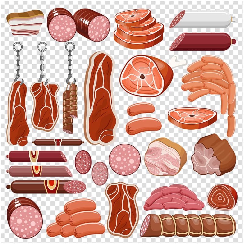 Chinese sausage Barbecue grill Mettwurst Meat , All kinds of bacon transparent background PNG clipart