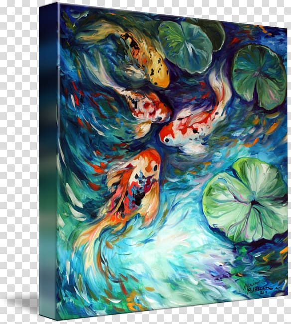 Koi Painting Water Lilies Canvas print, painting transparent background PNG clipart