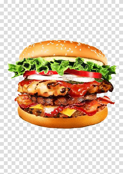 Hamburger Fast food Chicken sandwich Barbecue Fried chicken, Double burger transparent background PNG clipart