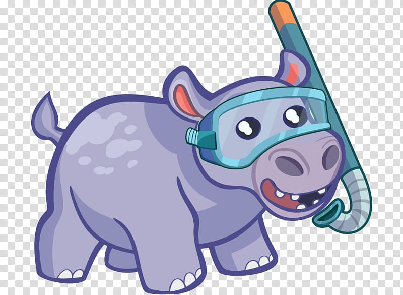 Hippopotamus Drawing Poster Painting Tuba, Lovely hand-painted cartoon hippo wearing goggles transparent background PNG clipart