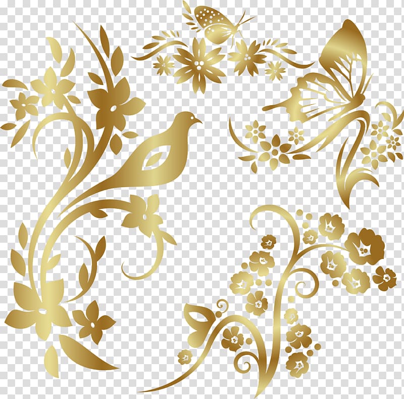 Bird Ornament Pattern, Gold pattern transparent background PNG clipart