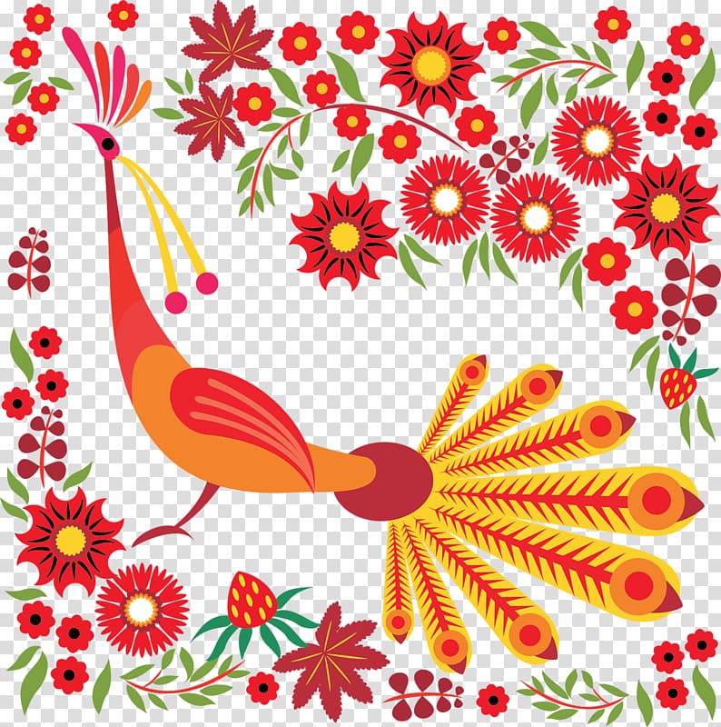 orange and red peacock and flowers illustration, Russian Ornament Drawing , Peacock pattern transparent background PNG clipart