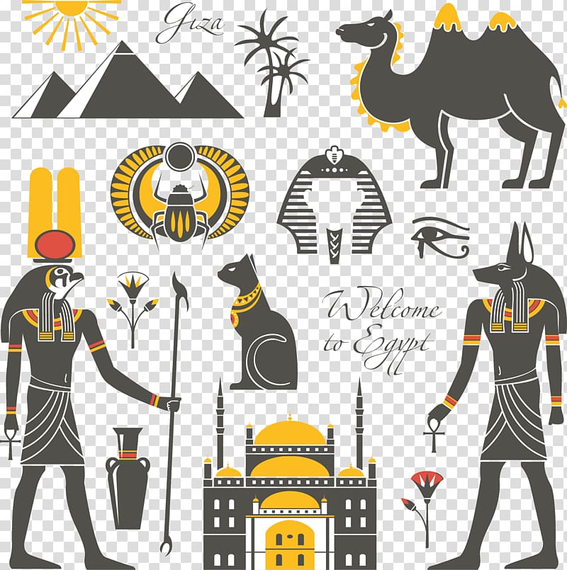Egyptian pharaoh, camels, and pyramid illustration, Ancient Egypt Icon, Egypt Features icon transparent background PNG clipart