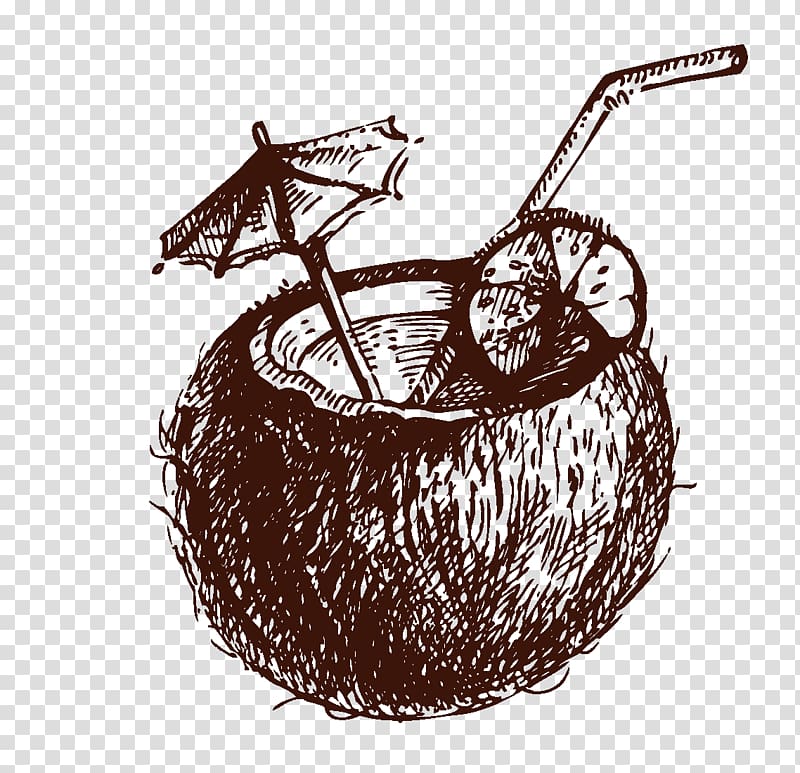 Cocktail Coconut water Drawing, coconut transparent background PNG clipart