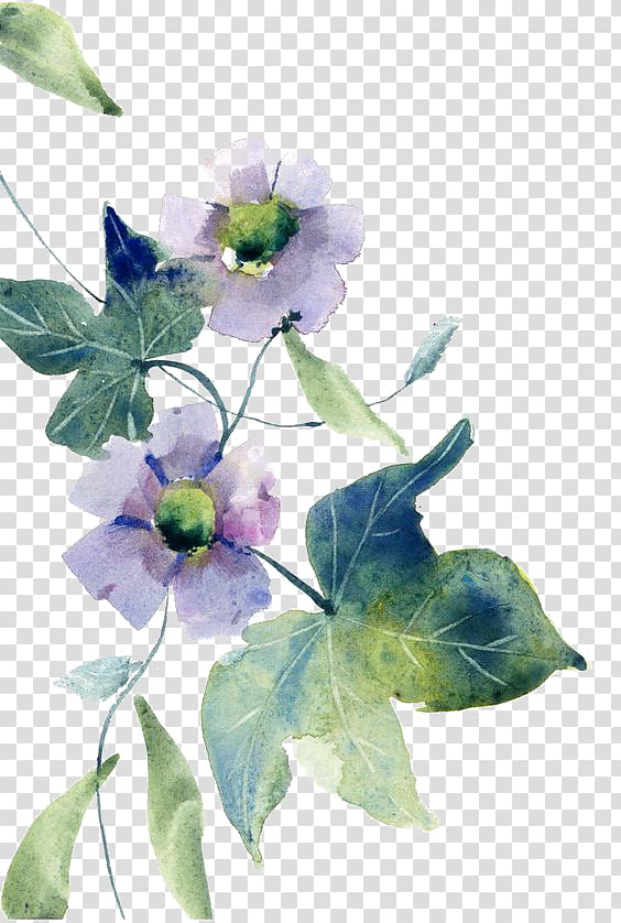 Purple flower , Watercolor painting Watercolor: Flowers Floral