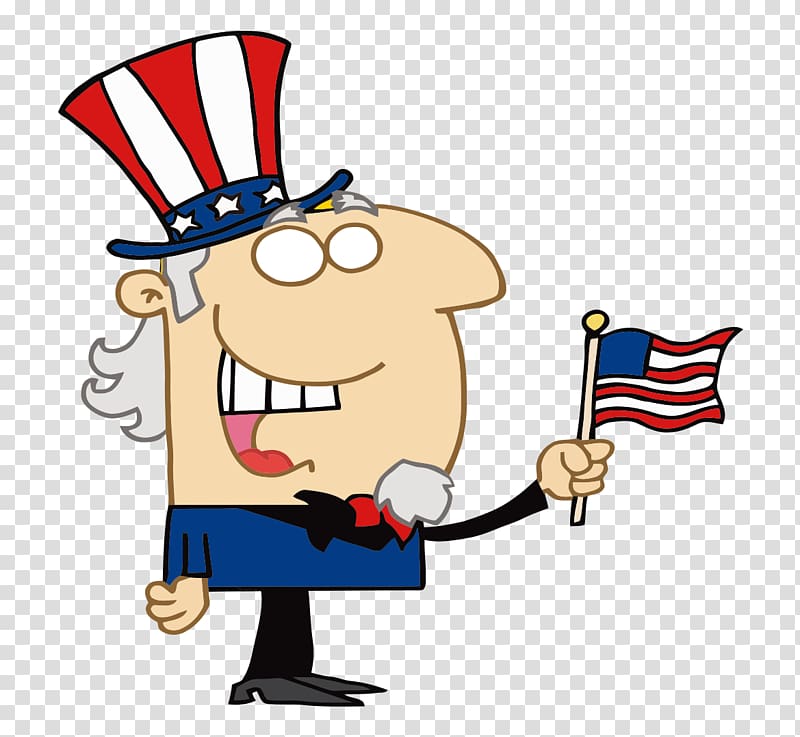 United States Uncle Sam , Cartoon painted older Americans get an American flag transparent background PNG clipart