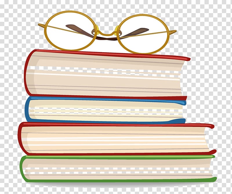 assorted-color books and eyeglasses illustration, Book Euclidean Adobe Illustrator, Glasses on a pile of books transparent background PNG clipart