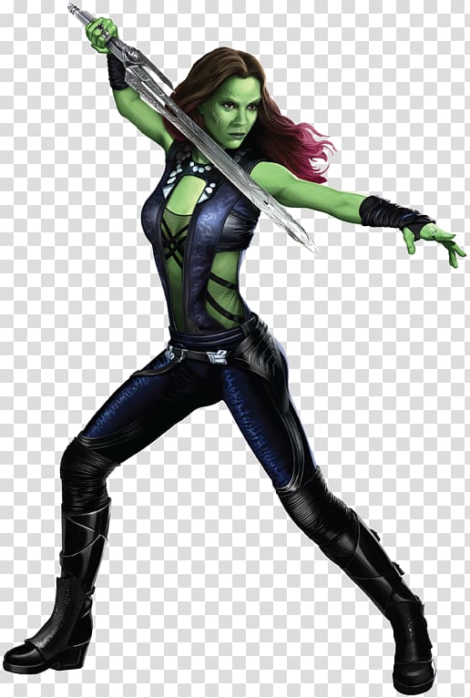 Guardians of the Galaxy Gamora holding sword illustration, Gamora Star-Lord Rocket Raccoon Drax the Destroyer Ronan the Accuser, Slender man transparent background PNG clipart